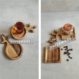 سینی سرو چوبی دسته برگ 15*30