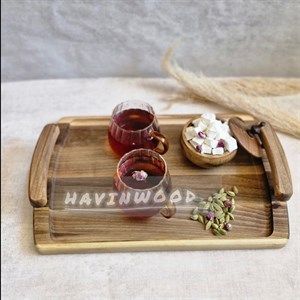 سینی چوبی پذیرایی گرد دسته دار