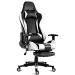 Giantex Gaming Chair Racing Style High Back Ergonomic Office Chair Executive Swivel Computer Desk Chair Height Adjustable Task Chair Reclining with Lumbar Support, Headrest and Footrest (White&Black)