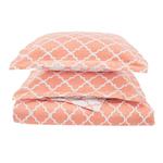 Superior 100% Cotton Trellis Geometric Bedding, 3 Piece Reversible Duvet Cover Set, Soft and Breathable Cotton Bed Set, 300 Thread Count with Hidden Button Closure - Full/Queen, Coral