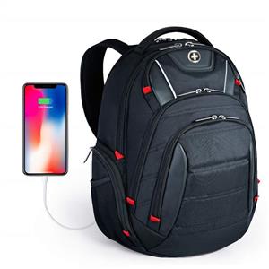 Swissdigital Laptop Backpack, Busniess Backpack USB Port,RFID Protection TSA Smart Scan Travel Fits Under 15.6-Inch Laptop Man, Black 