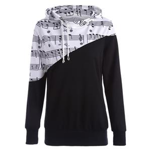 Elogoog Women Sweatshirt, Casual Long Sleeve Musical Note Hooded Patchwork Hoody Blouse Tops 