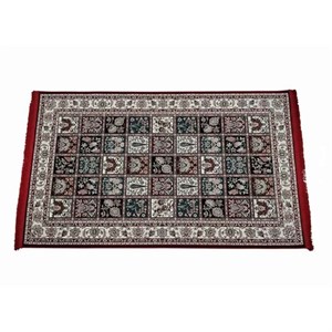 فرش ماشینی 1200 شانه زمینه لاکی حاشیه کرم مدل خشتی کلاسیک
