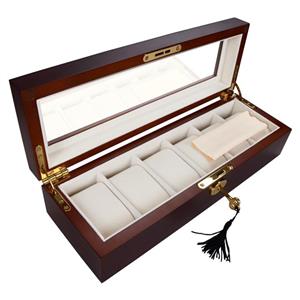 Yescom 6 Slots Cherry Wood Watch Display Case Glass Top Jewelry Collection Storage Box Organizer Men/Women Gift 