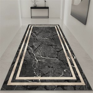 فرش ماشینی (چاپی) فرش مشکی طلایی مخمل مدرن طرح سنگ h410 استُپ دار(ابعاد دلخواه) - 1 در 1.5 متر ارسال فوری- فرشینه نازگل