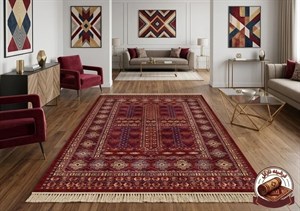 فرش ماشینی (چاپی) فرشینه مخمل طرح قرمز لاکی طرح گبه هندسی کد A094 - 2.6 در 3.5 متر ( 9 متری ) ارسال فوری- فرشینه نازگل