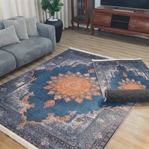 فرش ماشینی (چاپی) فرش چاپی فرشینه برند نازگل مخمل هازان ترک طرح سرمه خورشید کد L130 - 2.5 در 3.5 (9متری) ارسال فوری- فرشینه نازگل