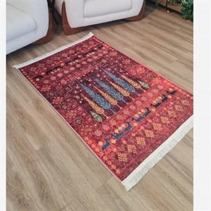 فرش ماشینی (چاپی) فرشینه قرمز طرح درخت مخمل تُرک ضدلغزش (ابعاد دلخواه) L293 ارسال فوری- فرشینه نازگل