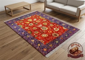 فرش ماشینی (چاپی) فرشینه مخمل طرح ابریشم مدل اسلیمی شاه‌عباسی کد A083 ارسال فوری- فرشینه نازگل