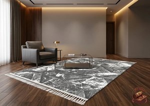 فرش ماشینی (چاپی) فرشینه مخمل طرح طوسی هندسی رنگ طوسی ذغالی کد M264 ارسال فوری- فرشینه نازگل