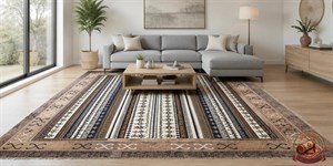 فرش ماشینی (چاپی) فرشینه مدرن قهوه ای مخمل رویه نرم و لطیف کد h429 ارسال فوری- فرشینه نازگل