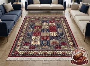 فرش ماشینی (چاپی) فرشینه مخمل طرح ابریشم مدل خشتی سنتی رنگ لاکی سرمه‌ای کد A024 - 1 در 2 متر ارسال فوری- فرشینه نازگل