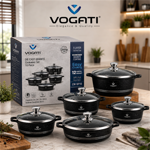سرویس قابلمه گرانیتی ۱۰ پارچه VOGATI مدل CW-SP10 | بدنه دایکست ۵ لایه