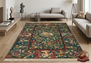فرش ماشینی (چاپی) فرشینه مخمل طرح ابریشم با نقش و نگار کلاسیک کد A080 - 1 در 2 متر ارسال فوری- فرشینه نازگل