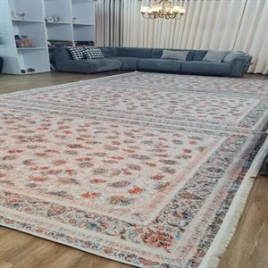 فرش ماشینی (چاپی) فرشینه مخمل | رویه نرم و لطیف | هازان ترک طرح گل رز استپ دار کد u17 ارسال فوری- فرشینه نازگل