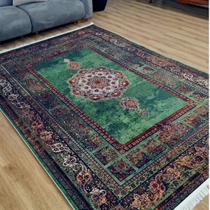 فرش ماشینی (چاپی) فرشینه رنگ سبز تیره | رویه نرم و لطیف | کد L553 - 1 در 2 متر ارسال فوری- فرشینه نازگل