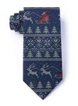 Men's 100% Microfiber Ugly Christmas Sweater Navy Blue Novelty Tie Necktie