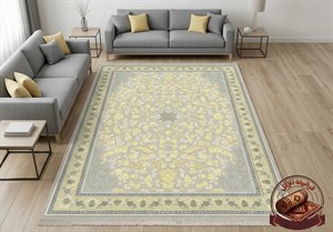 فرش ماشینی (چاپی) فرشینه مخمل طرح ابریشم رنگ طوسی فیلی و طلایی کد A101 ارسال فوری- فرشینه نازگل