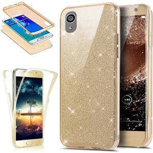 Sony Xperia X Case,ikasus [Full-Body 360 Coverage Protective] Crystal Clear 2in1 Sparkly Shiny Bling Glitter Front Back Full Coverage Soft Clear TPU Silicone Rubber Case for Sony Xperia X,Gold 