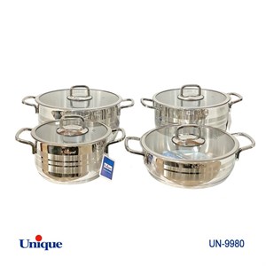ست قابلمه 8 پارچه استیل درب فلت UN-9980