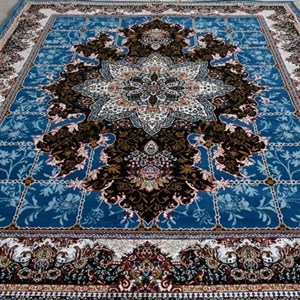 فرش ماشینی بی سی اف هیوا آبی ،تراکم 700 ماشینی کاشان 12متری 