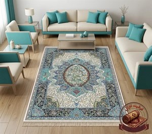 فرش ماشینی (چاپی) فرشینه مخمل طرح ابریشم مدل ترنج اسلیمی رویه نرم و لطیف کد A104 ارسال فوری- فرشینه نازگل