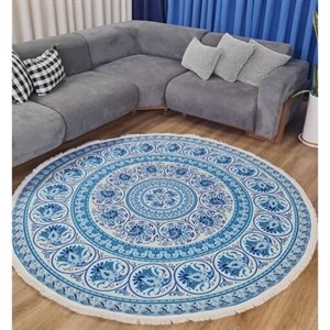 خرید فرش چاپی دایره هازان ترک آبی D123 (پس کرایه)