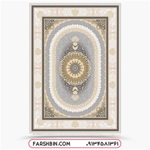 فرش وینتیج طلاکوب طرح صدرا نقره ای 1200 شانه گل برجسته