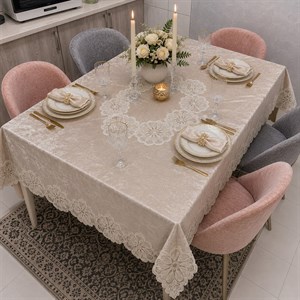 رومیزی ناهار خوری مخمل دانتل ترک ۴ نفره مدل یونیک