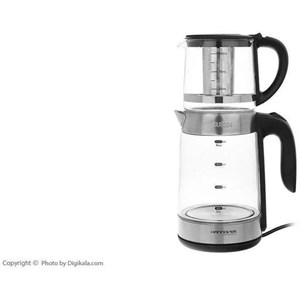 چای ساز هانوور مدل 1507 ظرفیت 2 لیتر با کتری شیشه ای پیرکس و قوری 1 لیتری، مجهز به چراغ LED و خاموشی خودکار
