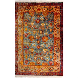 فرش ماشینی 700 شانه زمینه آبی حاشیه قرمز لاکی مدل شاهکار نوین کد N136
