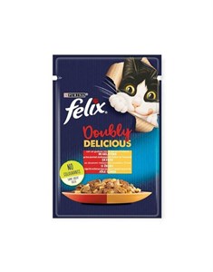 پوچ گربه فلیکس با طعم مرغ و گوشت گاو Felix Doubly Delicious Meat Variety وزن 85 گرم