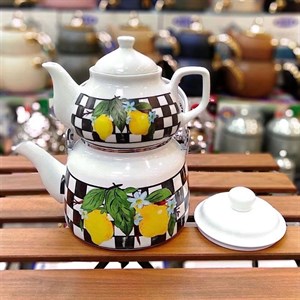کتری قوری لعابی جنس قوری چینی طرح لیمو گنجایش 2 لیتر