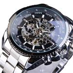 Winner Mens Watches Steel Bid Dial Steampunk Automatic Skeleton Mechanical Watch Luminous Hands