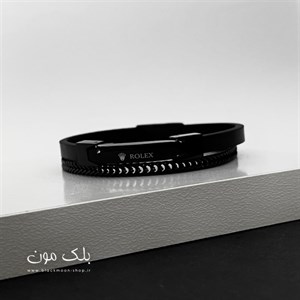 دستبند مردانه چرم دولاین رولکس مشکی