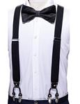 Barry.Wang Men Suspender Set with Necktie/Bow Tie Elastic Y Type Heavy Duty 6 Clips Designer Gift