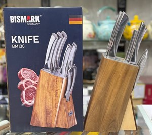 سرویس چاقو ۹ پارچه بیسمارک آلمان مدل BM130 | تیغه استیل ضدزنگ با پایه چوبی لوکس