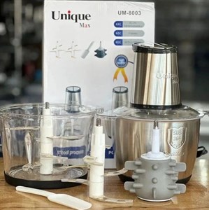 خردکن دو مخزنه یونیک مکس (Unique Max) مدل UM-8003 با تیغه ۶ پره و پوست‌کن سیر