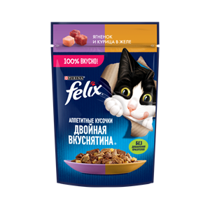 پوچ گربه فلیکس با طعم گوشت بره و مرغ در ژله Felix with Lamb and Chicken in Jelly وزن 75 گرم