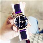 YUWJ Women's Watch,Fashion Analogue Quartz Watches Magnetic Mesh Band Starry Sky Dial Simulated Diamond Wrist for Girl/Women Waterproof As A Gift,Purple 