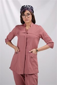 ست اسکراب پزشکی آستین سه ربع پارچه لاکرا سبک و خنک کالباسی