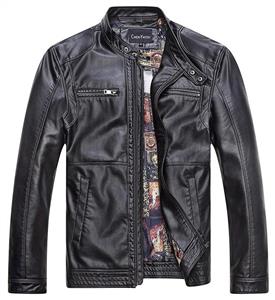 chouyatou Men's Vintage Stand Collar Pu Leather Jacket