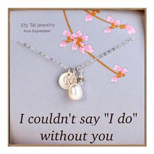 EFYTAL Bridesmaid Necklace, Personalized Sterling Silver Initial with Freshwater Cultured Pearl 