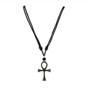 Metal Ankh Pendant on Adjustable Cord Necklace (Old Silver) 