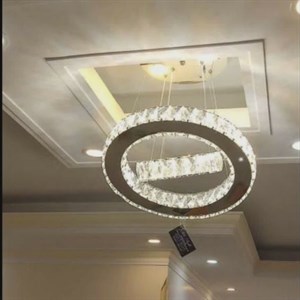 لوستر اویز مدرن کریستالی دو حلقه 40 و 20 سانت کهکشانی