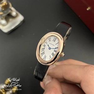 ساعت مچی زنانه باگنوار رزگلد بند چرم Cartier Baignoire