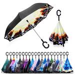 چتر ZOMAKE Double Layer Inverted Umbrella Cars Reverse Umbrella, UV Protection Windproof Large Straight Umbrella for Car Rain Outdoor with C-Shaped Handle