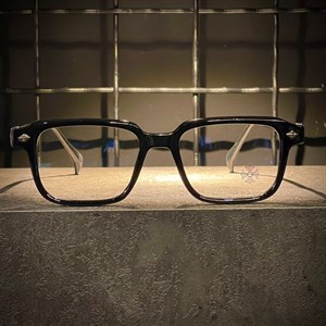 عینک CHROME HEARTS فریم کائوچویی مشکی سیلور / شیشه بلوکات سفید کد 9202