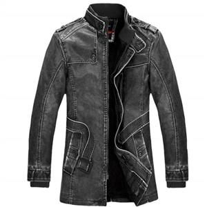 Challyhope Men's Vintage Stand Collar Faux Leather Jacket with Belt Pockets Punk Motorcycle Thermal Slim Coat