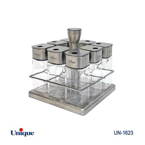 ست ادویه ۸ تایی یونیک مدل UN-1623 پیرکس و استیل مربع گردان